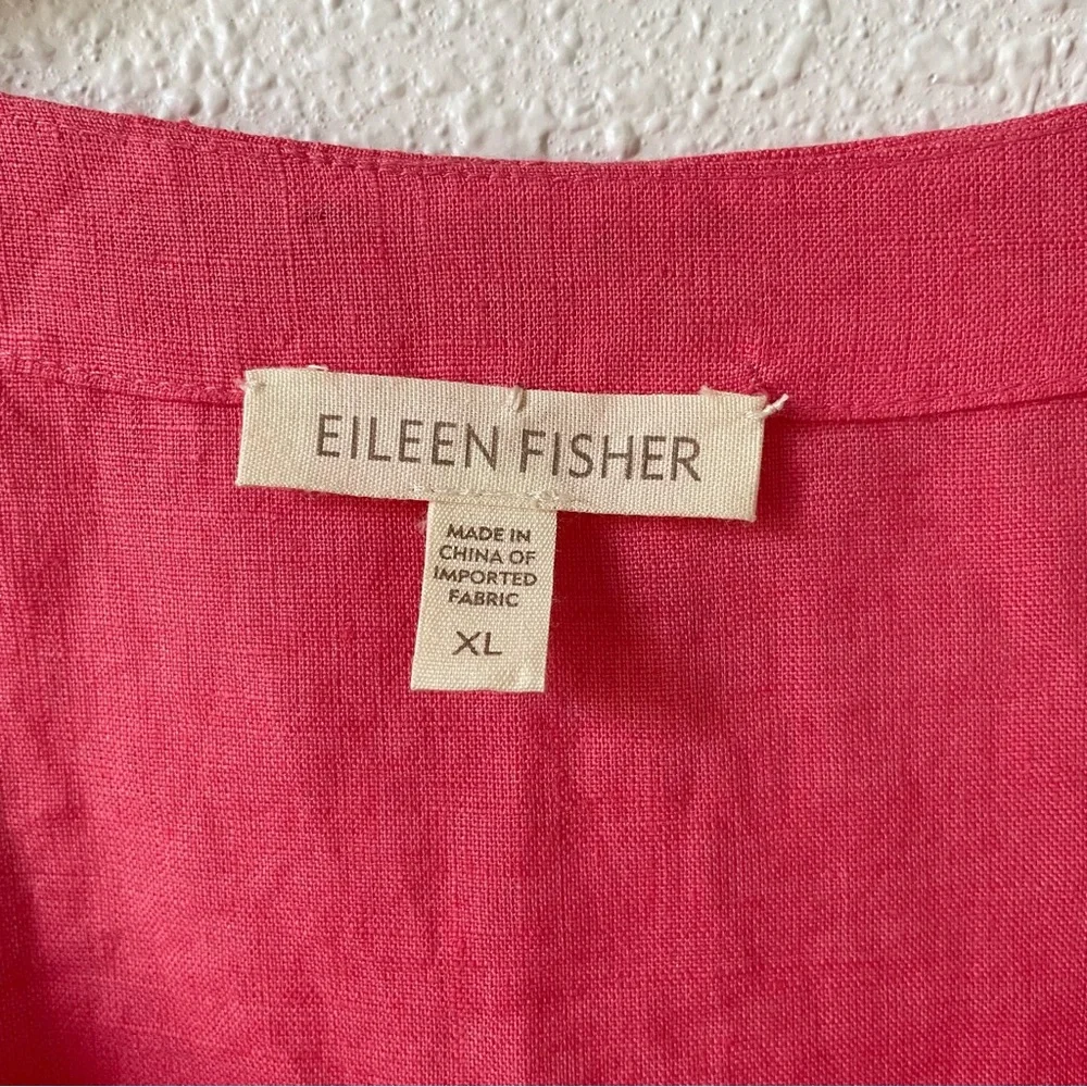 Eileen Fisher 100% Irish Linen Split Neck Tunic Grapefruit Sz XL Coastal Sequins